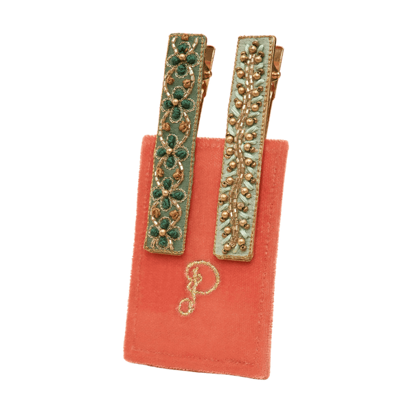 Powder Narrow Jewelled Hair Bar Slide