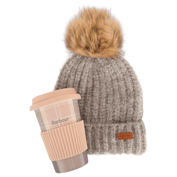 Barbour Beanie Hat & Travel Mug Set