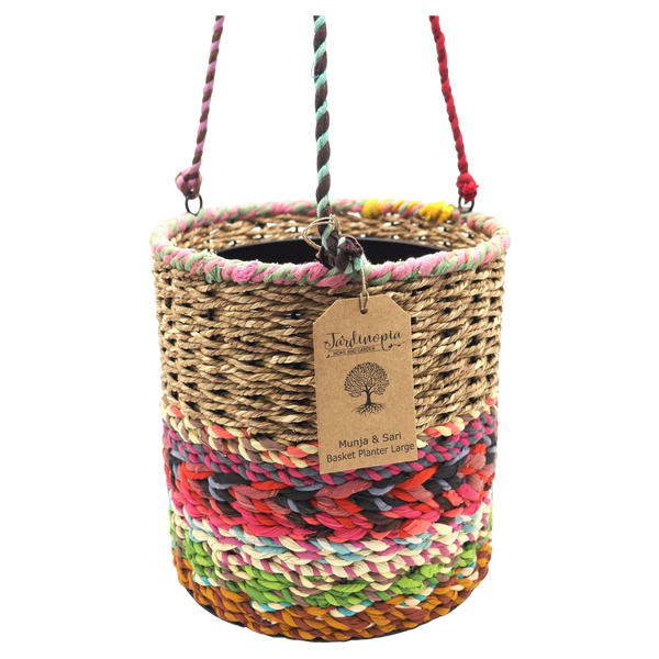 Jardinopia Munja & Sari Fabric Hanging Planters With Metal Liner
