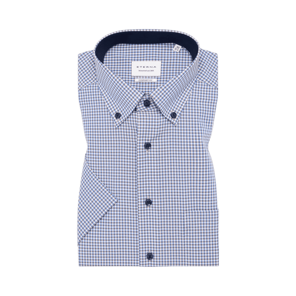 Eterna Short Sleeve Small Check Button Down Formal Shirt for Men