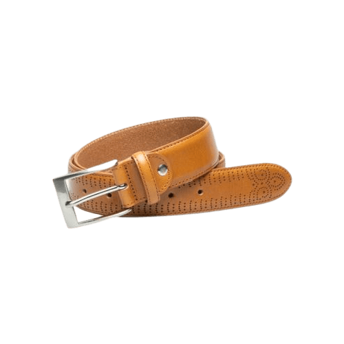 Ibex Detail Stitched Brogue Effect Leather Belt for Men