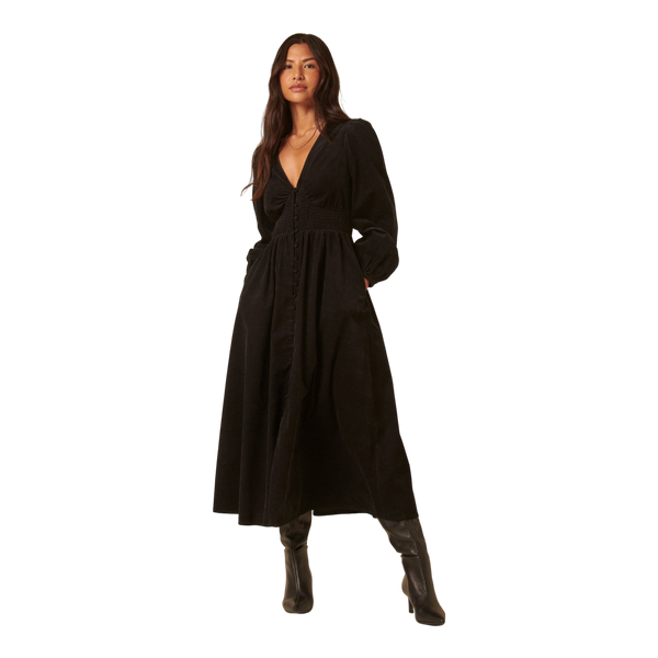 Nobody's Child Riley Shirred Waist Cord Midi Dress