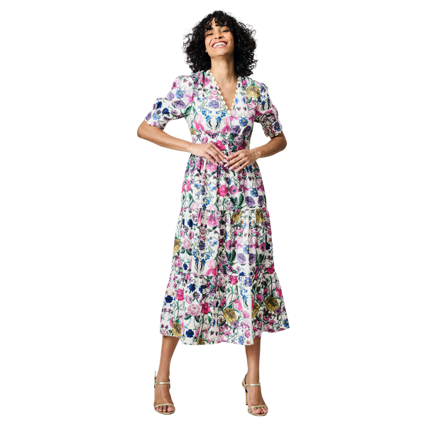 Hope & Ivy Sonnet V-neck Full Skirt Tea Dress With Puff Sleeves