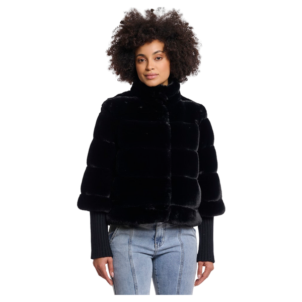 Rino & Pelle Feline Faux Fur Jacket With Knitted Sleeves