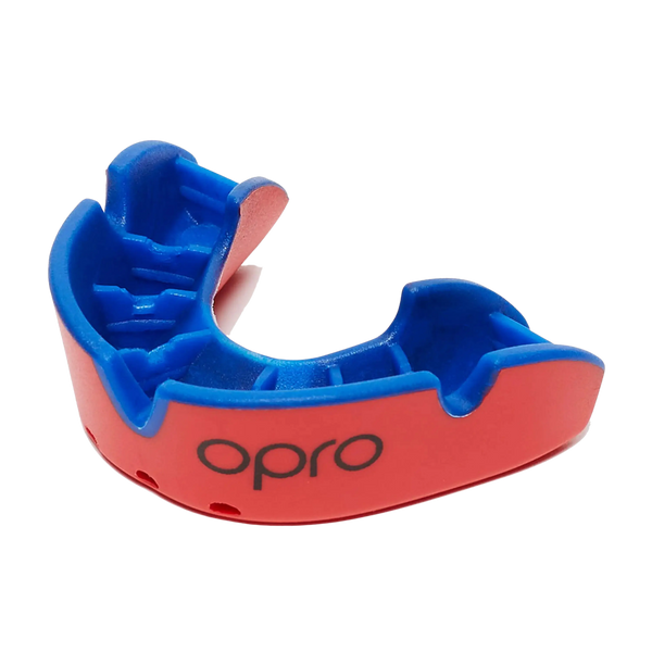 Opro Self-Fit Gen4 Full Pack Silver Junior Sports Mouthguard in Red and Blue