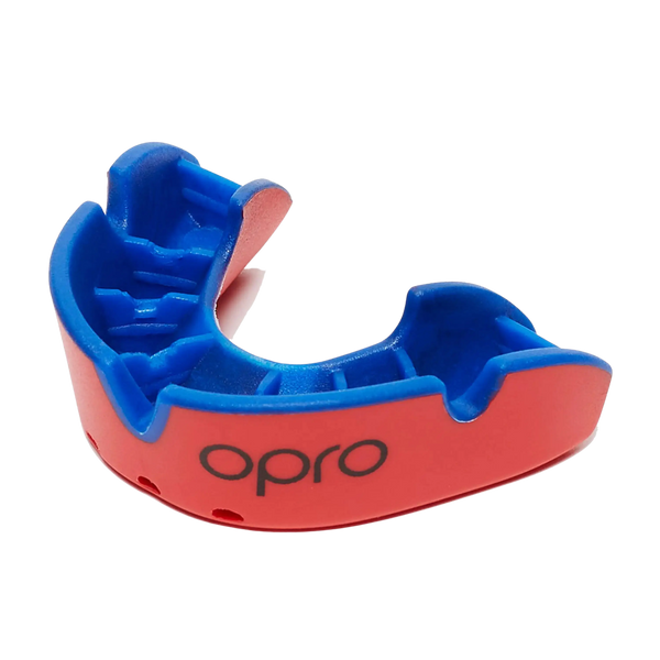Opro Self-Fit Gen4 Full Pack Silver Sports Mouthguard in Red and Blue