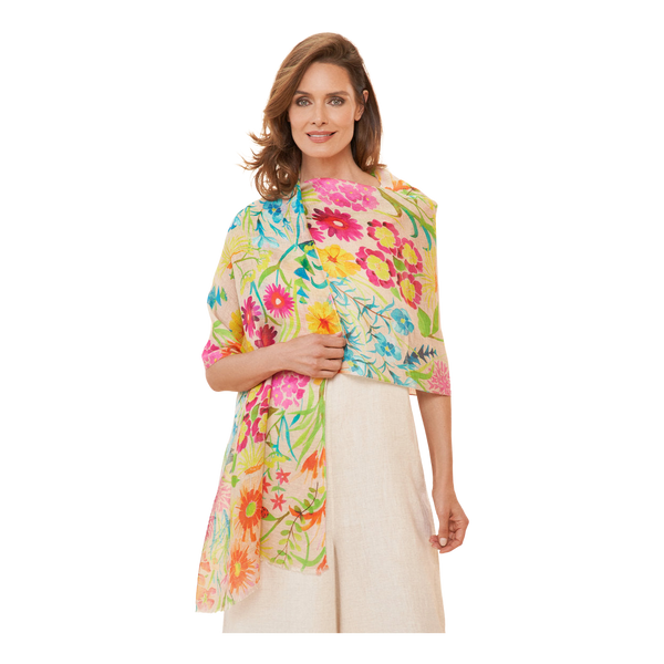 Powder Watercolour Wildflowers Linen Print Scarf for Women