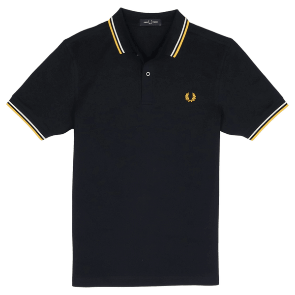 Fred Perry Twin Tipped Polo Shirt in Navy, Ecru, and Golden Hour for Men