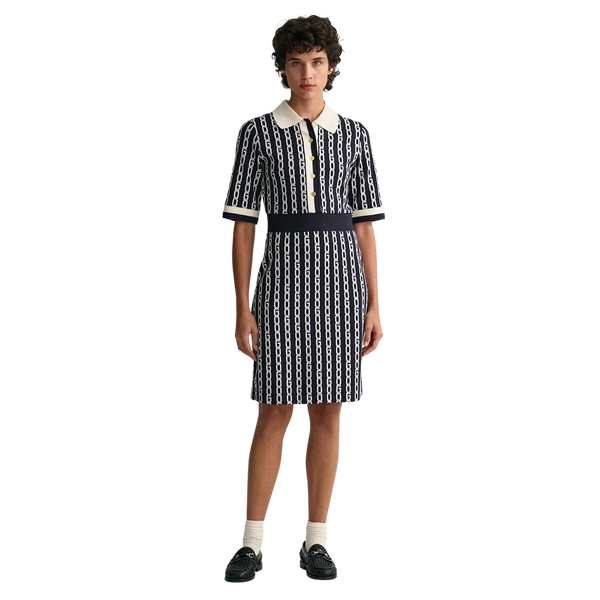 GANT Chain Jacquard Mid-Sleeve Polo Dress