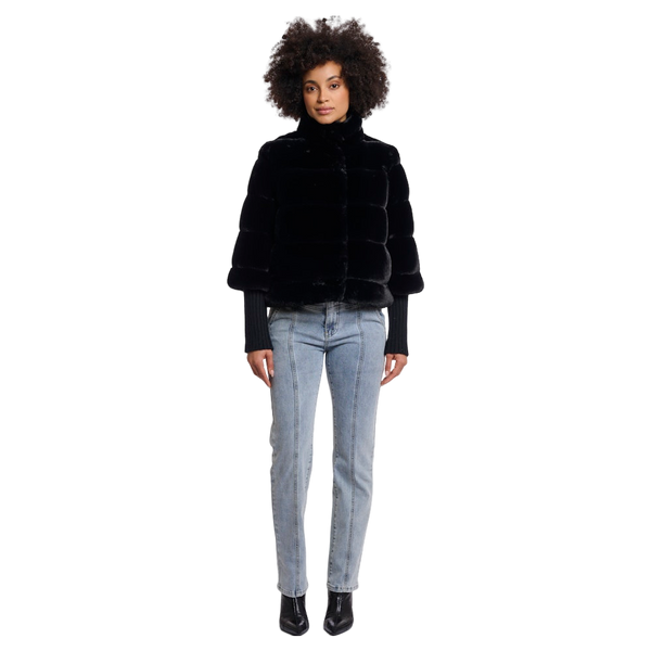Rino & Pelle Feline Faux Fur Jacket With Knitted Sleeves