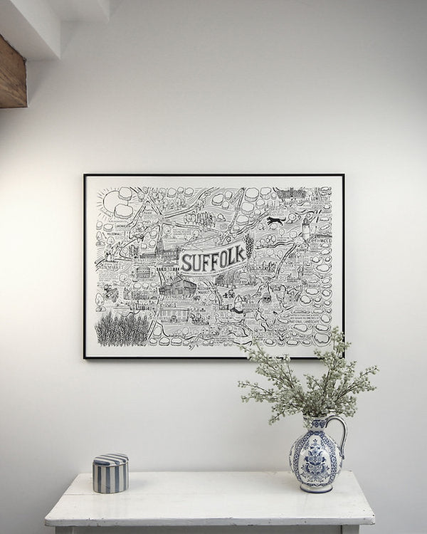 Suffolk Hand Drawn A2 Framed Art Print