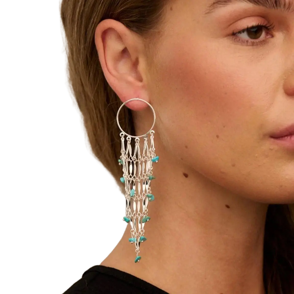 Orelia Jewellery Turquoise Mesh Hoop Drop Earrings