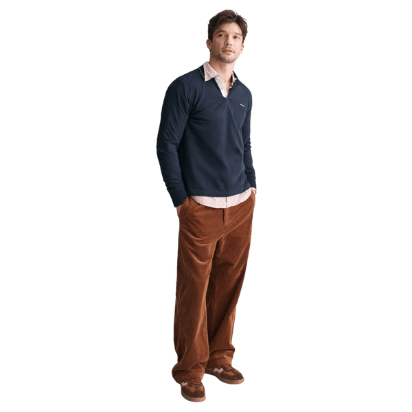 GANT Textured Collar Long Sleeve Polo Shirt