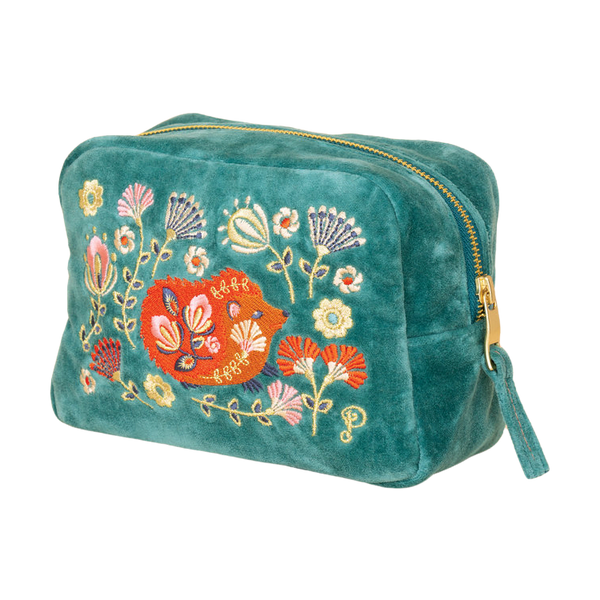 Powder Folk Art Hedgehog Velvet Make-Up Wash Bag