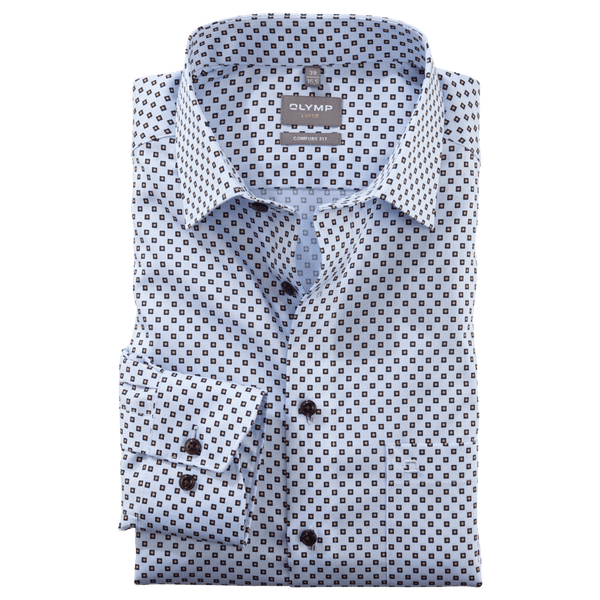 Olymp Formal Long Sleeve Square Print Shirt