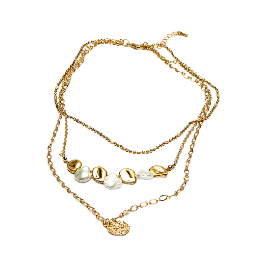 Eliza Gracious Triple Layer Necklace With Pearlised Beads