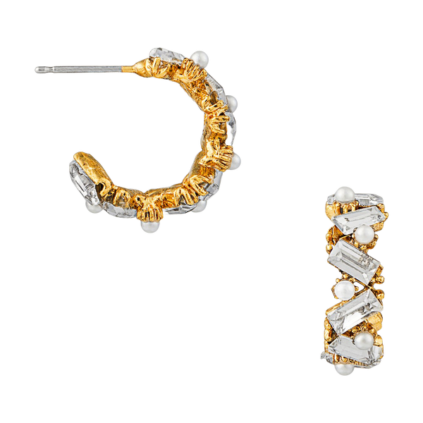 Orelia Jewellery Crystal Baguette & Pearl Mid Size Hoop Earrings
