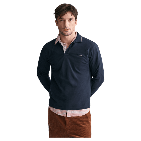 GANT Textured Collar Long Sleeve Polo Shirt