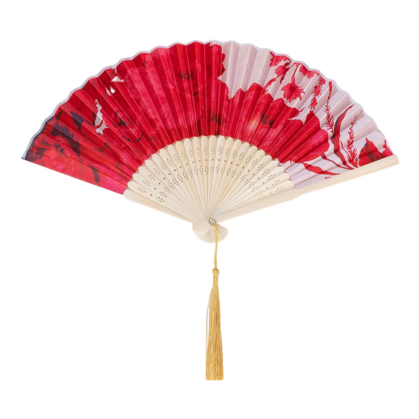 Powder Polyester Satin/bamboo Hand Fan