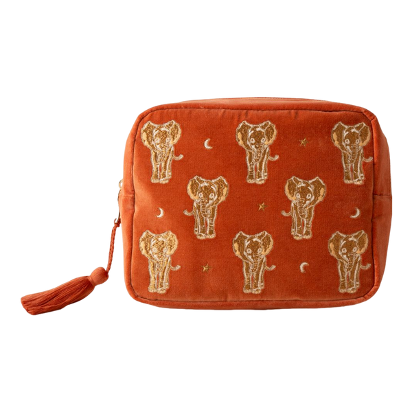 Elizabeth Scarlett Golden Elephants Velvet Wash Bag