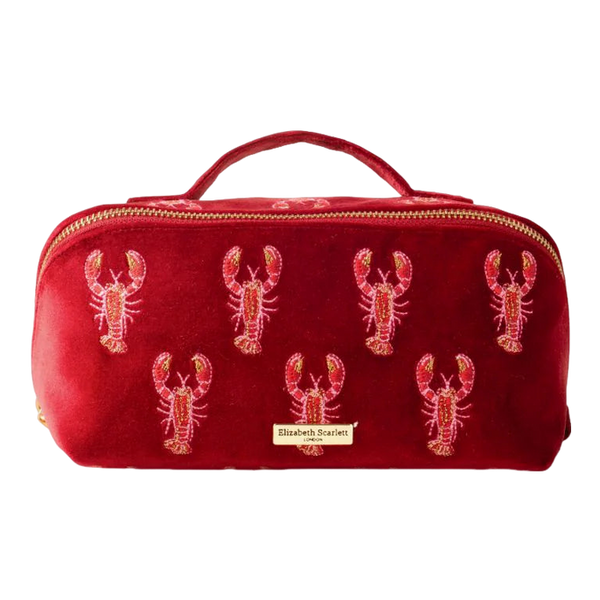 Elizabeth Scarlett Lobster Velvet Open Flat Makeup Bag