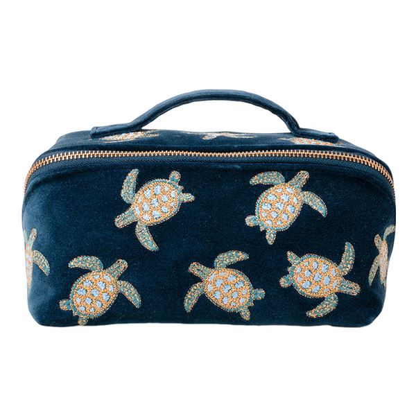 Elizabeth Scarlett Turtle Conservation Velvet Open Flat Makeup Bag