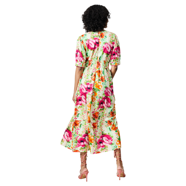 Hope & Ivy Zeena V-neck Full Skirt Tea Dress With Puff Sleeves