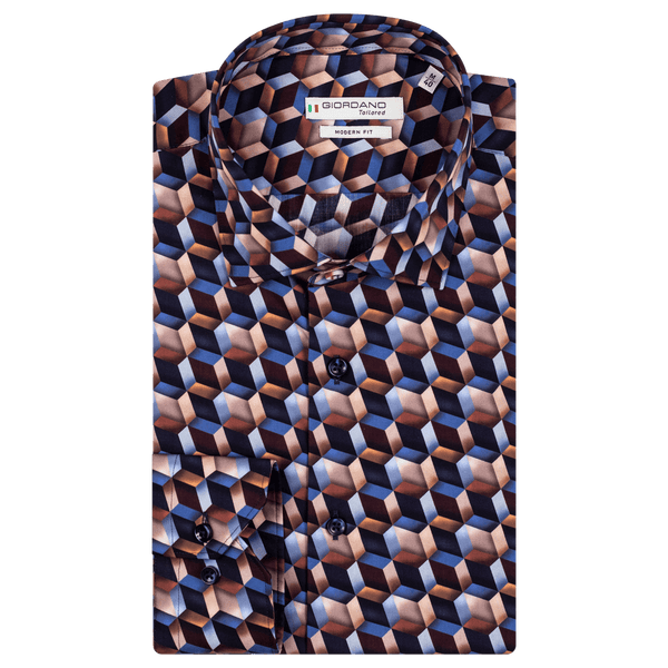 Giordano Long Sleeve Dimentional Squares Shirt for Men