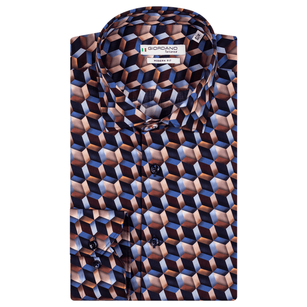 Giordano Long Sleeve Dimentional Squares Shirt