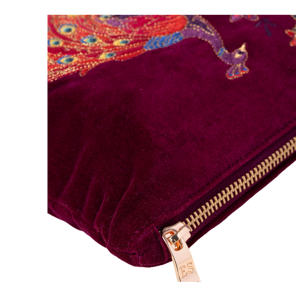 Elizabeth Scarlett Peacock Floral Velvet Everyday Pouch