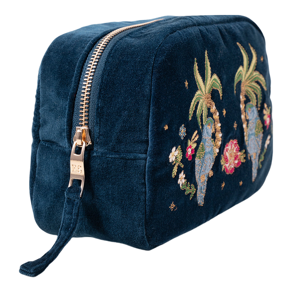 Elizabeth Scarlett Jungle Paradise Parrot Velvet Cosmetics Bag