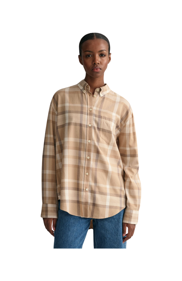 GANT Relaxed Fit Checked Flannel Long Sleeved Shirt for Women