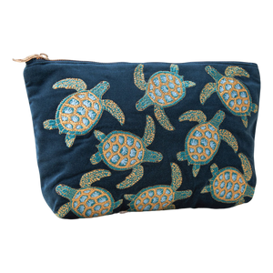 Elizabeth Scarlett Turtle Conservation Velvet Open Flat Makeup Bag