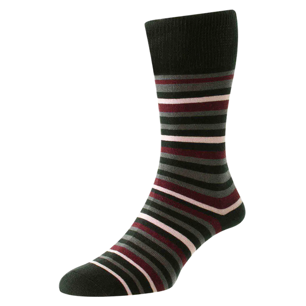 HJ Hall HJ640 Organic Cotton Multi Stripe Comfort Top Socks for Men