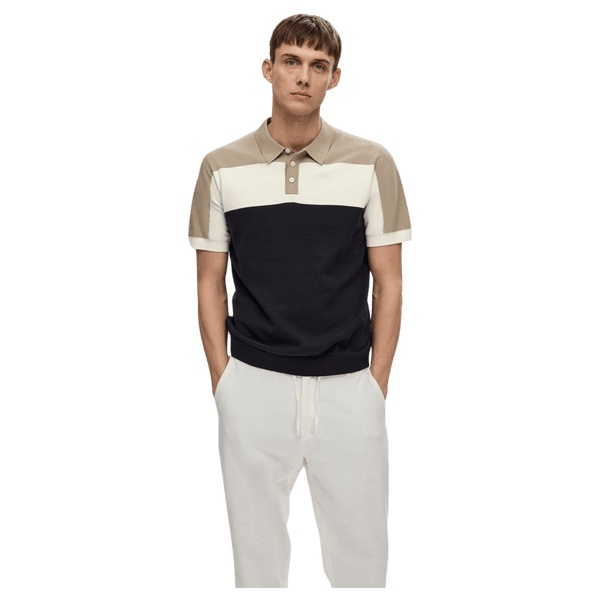 Selected Mattis Short Sleeve Knitted Block Polo Shirt