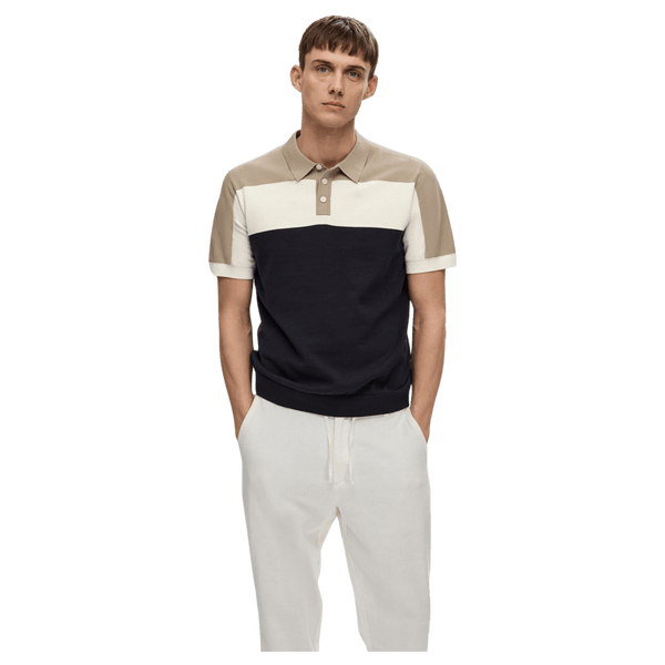 Selected Mattis Short Sleeve Knitted Block Polo Shirt for Men