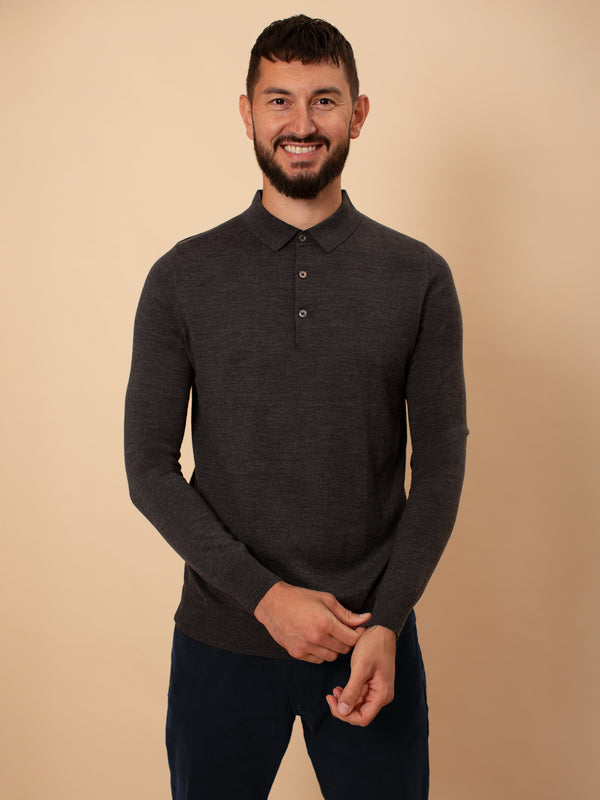William David 100% Merino Long Sleeve Polo
