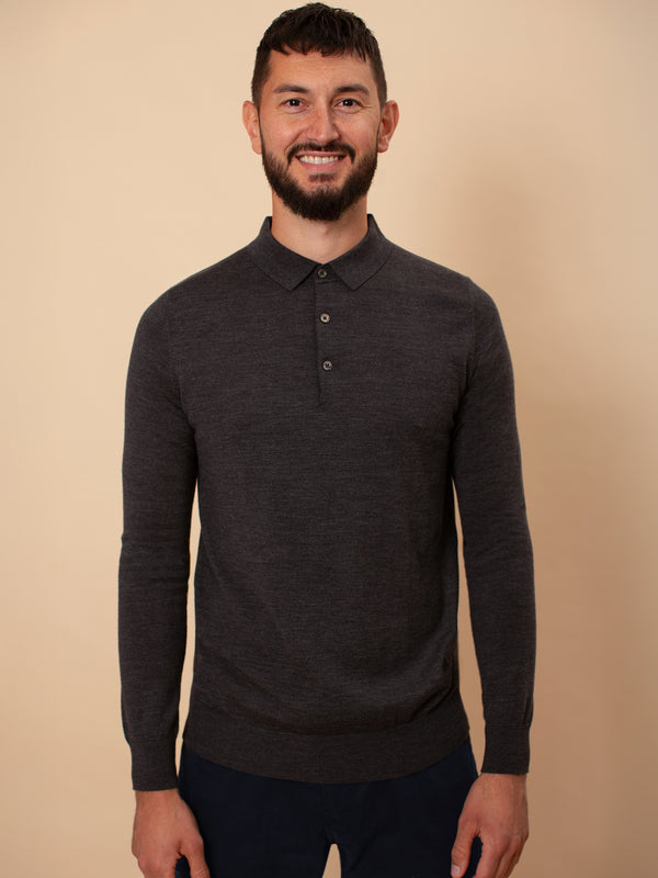 William David 100% Merino Long Sleeve Polo