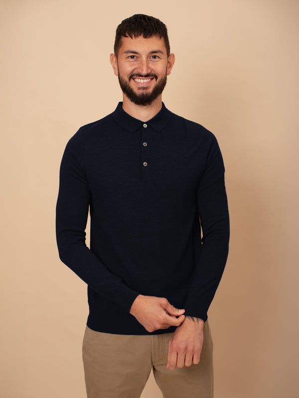 William David 100% Merino Long Sleeve Polo