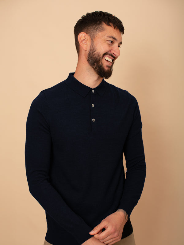 William David 100% Merino Long Sleeve Polo
