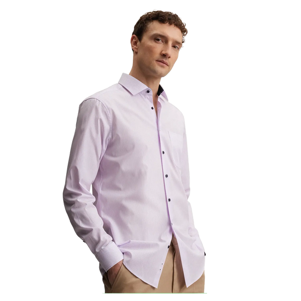 Seidensticker Long Sleeve Regular Fit Stripe Shirt With Trim