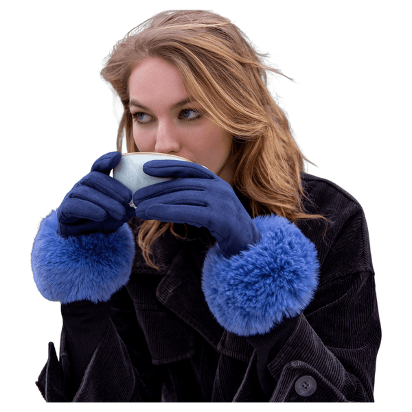 Dents Touchscreen Velour-Lined Faux Suede Gloves with Faux Fur Cuffs