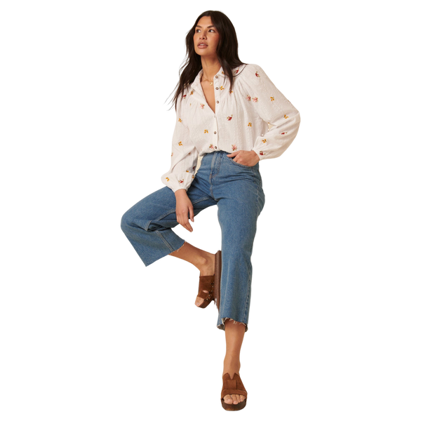 Nobody's Child Aster Embroidered Balloon Sleeve Blouse