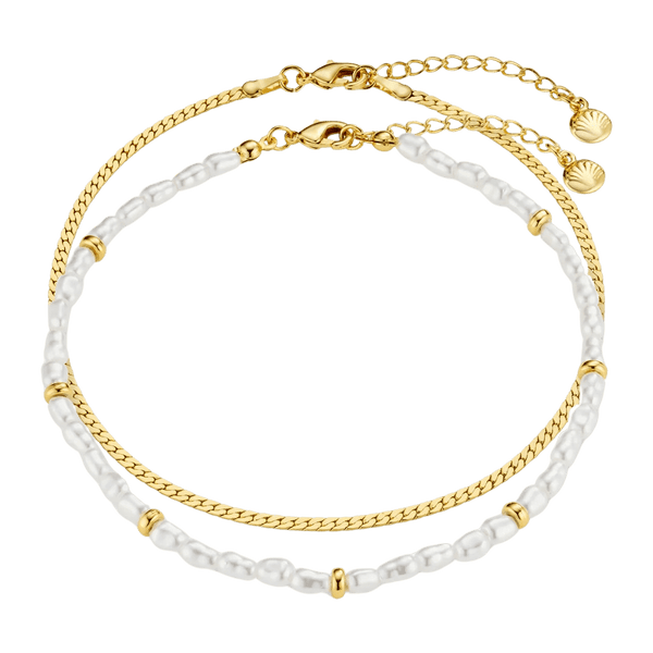 Orelia Jewellery Snake Chain & Pearl Anklet 2 Pack for Women