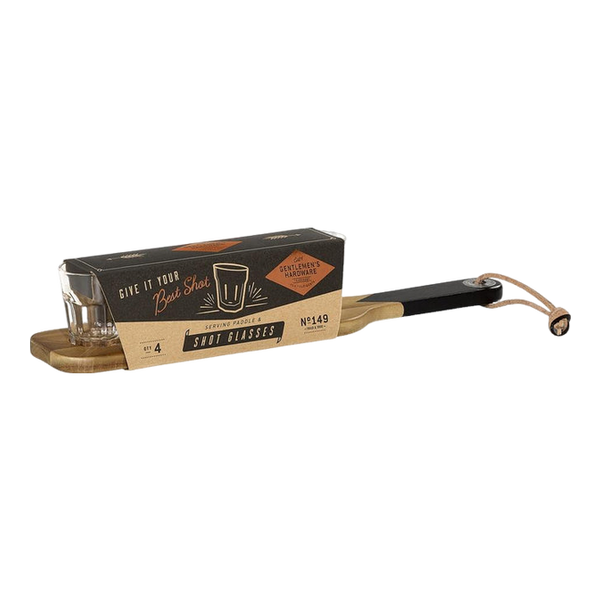 Gentlemen's Hardware Serving Paddle & Shot Glasses