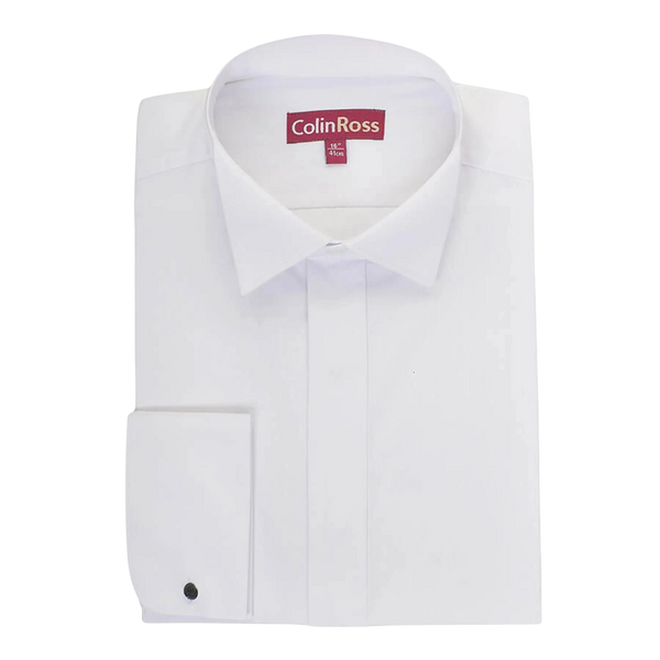 Plain Swept Wing Collar Shirt in White X-Long Length