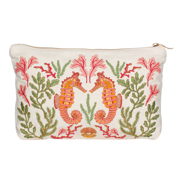 Elizabeth Scarlett Coral Seahorse Cotton Everyday Pouch