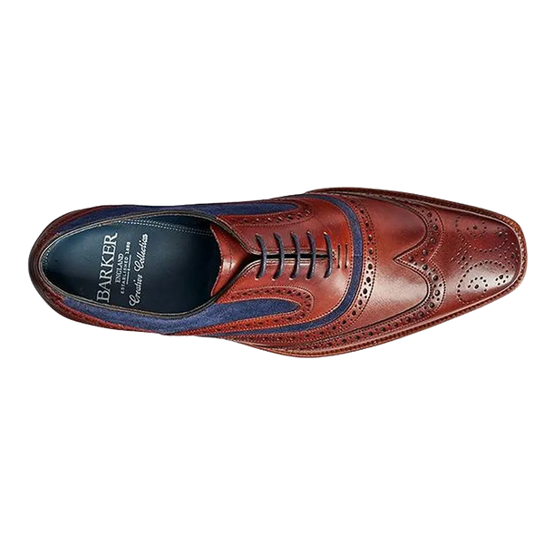 Barker McClean Brogue Shoes in Rosewood and Navy