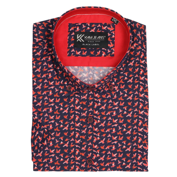 KAM Jeanswear Bird Print Short Sleeve Shirt for Men