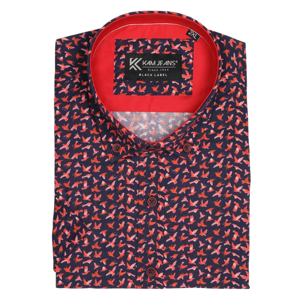 KAM Jeanswear Bird Print Short Sleeve Shirt